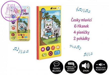 Veselý Mobil Telefon plast česky mluvící 7,5x15cm na baterie se zvukem na kartě