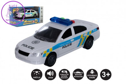 Auto policie plast 15cm na baterie se zvukem se světlem na setrvačník v krabici 20x11x9cm