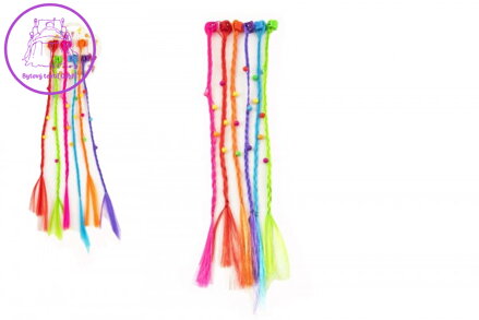 Sponky/Skřipce do vlasů 6ks plast s barevnými copánky 30cm 2druhy v sáčku