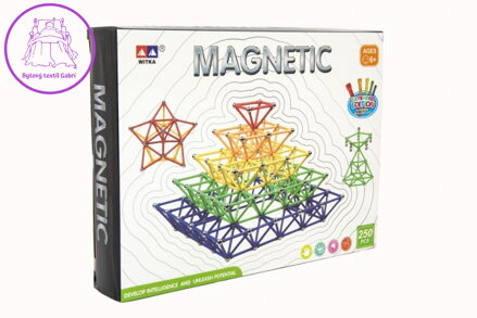 Magnetická stavebnice 250 ks plast/kov v krabici 31x23x5cm