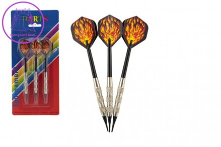 Házecí šipky 3ks kov/plast 15cm s plamenem plastový hrot na kartě 11x25cm