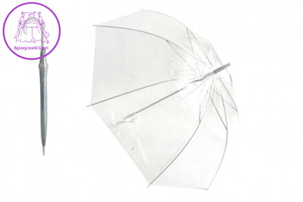 Deštník průhledný bílý svatební plast/kov 82cm v sáčku