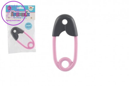 Chrastítko špendlík plast 12cm šedorůžové 12x19cm v sáčku 0m+