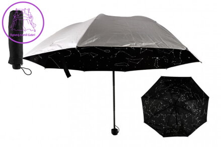 Deštník hvězdná obloha skládací 25cm látka/kov pro dospělé stříbrný v sáčku
