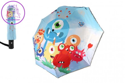 Deštník Příšerky skládací vystřelovací látka/kov 28cm modrý v sáčku