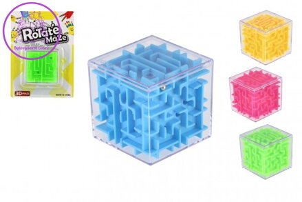 Bludiště kostka hlavolam plast 5x5cm 4 barvy na kartě