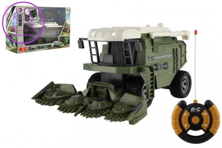 Kombajn na kukuřici RC plast 22cm 27MHz na baterie se světlem v krabici 30x21x12cm