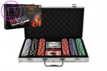 Poker sada 300ks + karty + kostky v hliníkovém kufříku v krabici 40x24x8cm