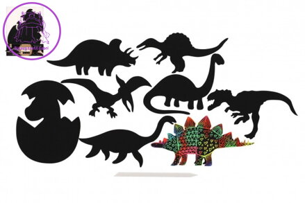 Škrabací obrázek 9ks výřez duhový dinosaurus 13-15cm v sáčku