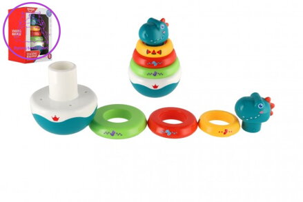 Roly Poly dinosaurus plast 16cm skládanka pyramida s kroužky se zvukem v krabičce 13x20cm 6m+
