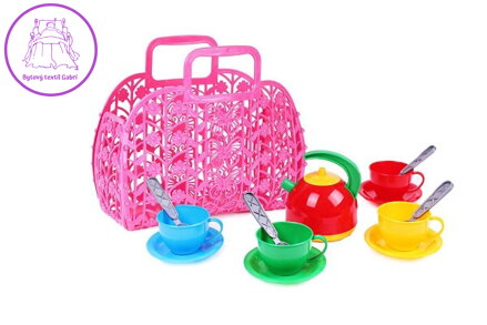Sada nádobí plast 3 barvy v plastové tašce/kabelce 25x22x11 cm