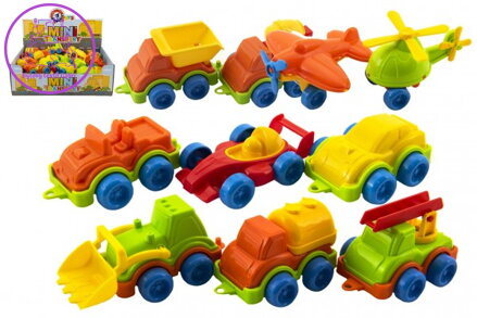 Dopravní prostředek mini plast 10-12cm na volný chod mix druhů 42ks v boxu