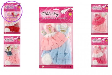 Šaty/Oblečky na panenky 2ks s doplňky mix druhů na kartě 21x30cm