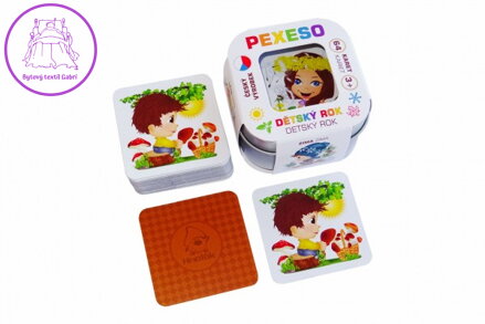 Pexeso dětský rok voděodolné 64 karet v plechové krabičce 6x6x4cm 9ks v boxu
