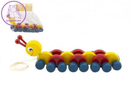 Housenka dřevo tahací barevná 27cm v sáčku