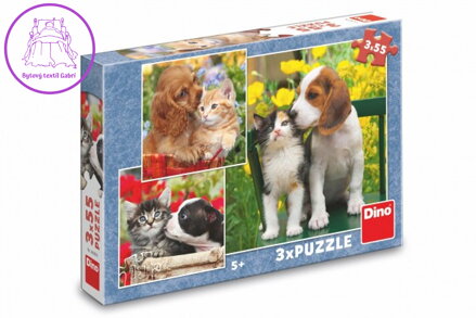 Puzzle 3v1 Zvířecí kamarádi 3x55 dílků v krabici 28x19x4cm