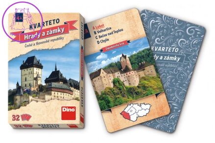 Kvarteto Hrady a zámky společenská hra karty 32ks v papírové krabičce 7x11x1cm