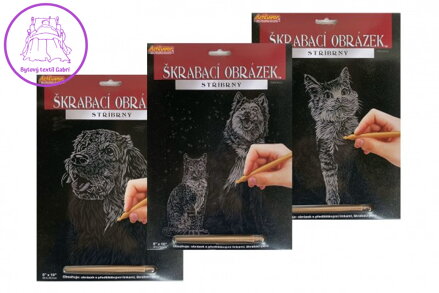 Škrabací obrázek stříbrný zvířátko 20,3x25,4cm 3 druhy na kartě