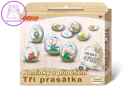 Kameny s příběhem se samolepkami Tři prasátka  kreativní sada  v krabičce 19x16x4cm