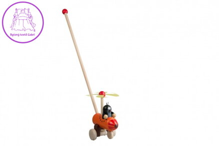 Strkadlo Krtek a vrtulník dřevo 60cm tlačící s tyčkou v sáčku 12m+