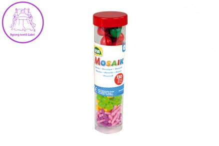 Kolíčky+kloboučky plast k mozaikám zelené+mix 130ks v dóze 4,5x16cm