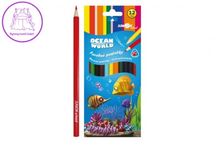 Pastelky barevné dřevo Ocean World trojhranné 12 ks v krabičce 9x20,5x1cm 12ks v krabici