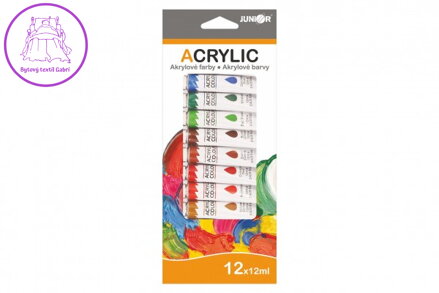 Akrylové barvy 12ml 12ks i na keramiku,sklo,kameny v krabičce 11x26cm