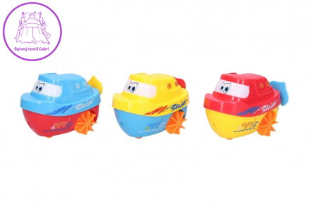 Loď/Lodička na natažení do vody plast 6x10cm 3 barvy 6ks v boxu 18m+