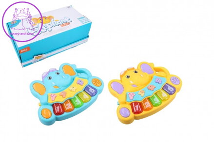 Pianko slon se zvířátky plast 17x13cm na baterie se zvukem se světlem 2 barvy 8ks v boxu 18m+