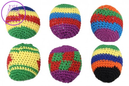 Hakysák míček footbag 6cm háčkovaný textilní v sáčku 24ks v boxu