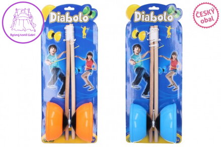 Diabolo velké sada plast/dřevo 12x13x35cm 4 barvy na kartě