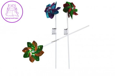 Větrník průměr 10cm barevný třpytivý plast 41cm mix barev