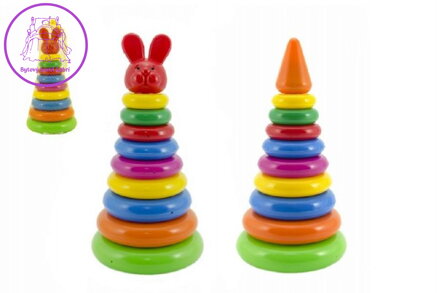 Skládanka pyramida s kroužky plast 28cm 2 druhy v síťce 12m+