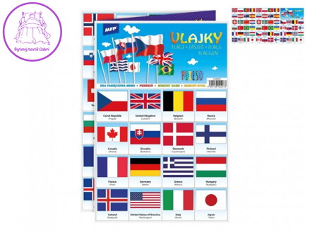 Pexeso papírové Vlajky společenská hra 32 obrázkových dvojic 21x30cm
