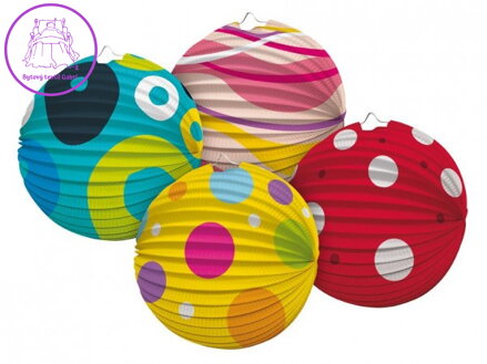 Lampion koule průměr 25cm 4 druhů v sáčku (bez hůlky) karneval
