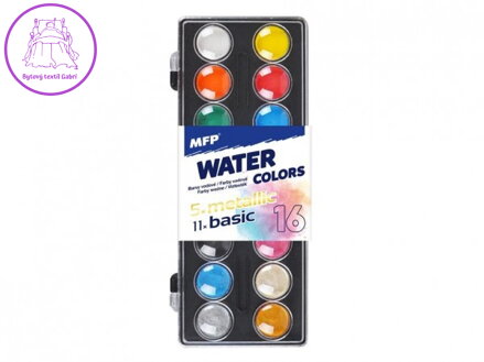 Vodové barvy 16ks plast v krabičce 9x22cm ve fólii