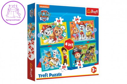 Puzzle 4v1 Šťastný tým Paw Patrol/Tlapková Patrola v krabici 28x28x6cm