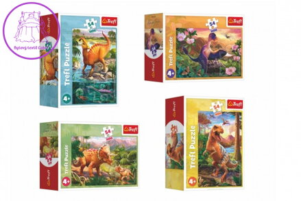 Minipuzzle 54 dílků Dinosauři 4 druhy v krabičce 9x6,5x4cm 40ks v boxu