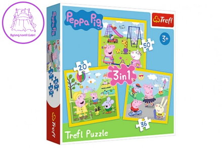 Puzzle 3v1 Prasátko Peppa/ Peppa Pig Šťastný den prasátka v krabici 28x28x6cm
