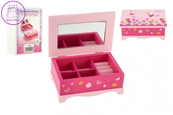 Skříňka šperkovnice Princess zrcadlo dřevo 17x7x11,5cm v krabici