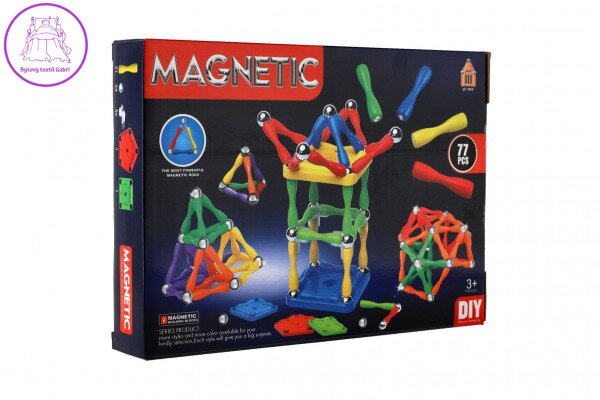 Magnetická stavebnice 77ks plast/kov v krabici 24,5x18x4cm Magnetická stavebnice 77ks plast/kov v krabici 24,5x18x4cm