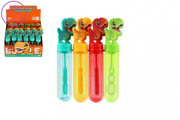 Bublifuk 40ml dinosaurus plast 14cm 4 barvy 24ks v boxu Bublifuk 40ml dinosaurus plast 14cm 4 barvy 24ks v boxu