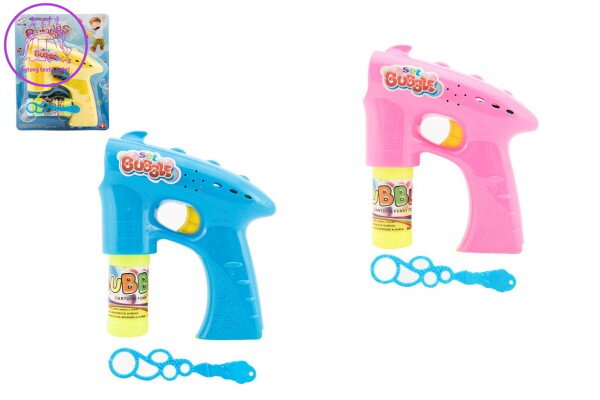 Bublifuk pistole plast 13cm + 1 náplň na baterie 3 barvy na kartě