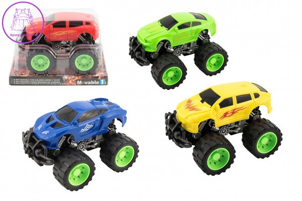 Auto terénní velká kola plast 13cm na setrvačník 4 barvy v blistru Auto terénní velká kola plast 13cm na setrvačník 4 barvy v blistru