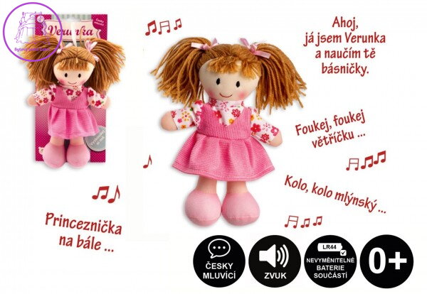 Panenka Verunka hadrová plyš 20cm česky mluvící na kartě Panenka Verunka hadrová plyš 20cm česky mluvící na kartě