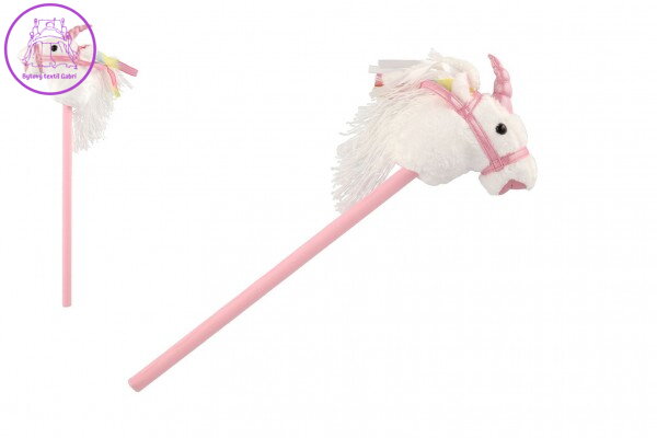 Kůň jednorožec na tyči plyš 80cm na baterie se zvukem bílý v sáčku