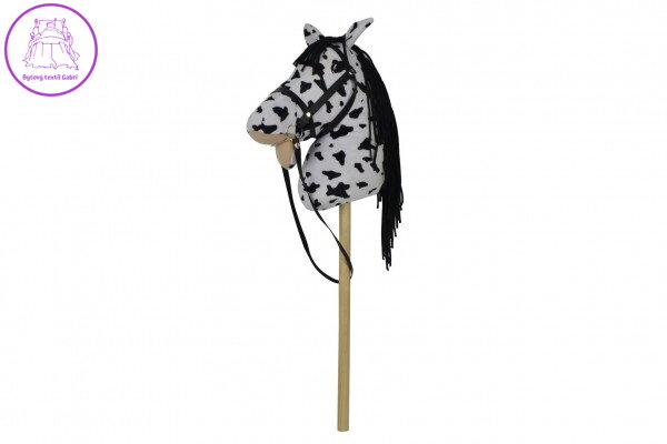 Kůň na tyči plyš 70cm na baterie se zvukem bílo-černý (Appaloosa) v sáčku Kůň na tyči plyš 70cm na baterie se zvukem bílo-černý (Appaloosa) v sáčku