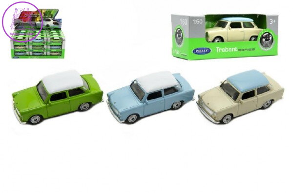 Auto Welly Trabant 1:60 kov 7cm mix barev volný chod v krabičce 36ks v boxu Auto Welly Trabant 1:60 kov 7cm mix barev volný chod v krabičce 36ks v boxu