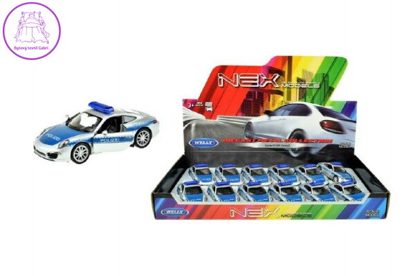 Auto Welly policie Porsche 911(991) Carrera S kov/plast 12cm volný chod 12ks v boxu