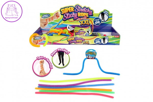 Guma s glitry natahovací antistresová elastická 50cm 6 barev 36ks v boxu Guma s glitry natahovací antistresová elastická 50cm 6 barev 36ks v boxu
